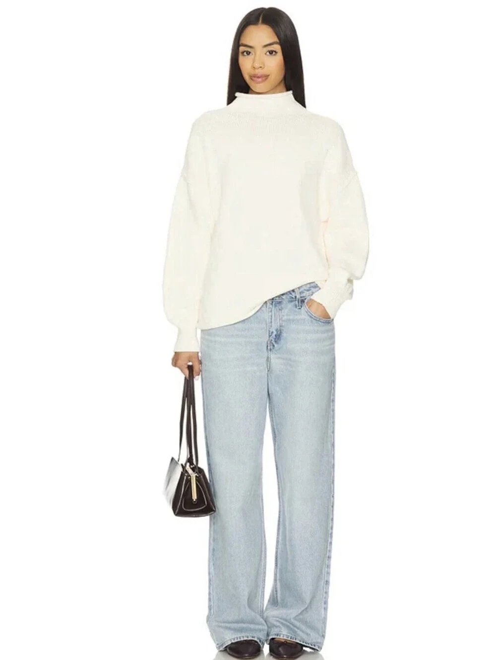 Free People We The Free Torres Roll Neck Sweater XS Sugar Swizzle Cream Ivory